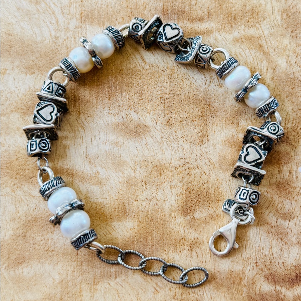 Sterling Silver Pearl bead heart bracelet